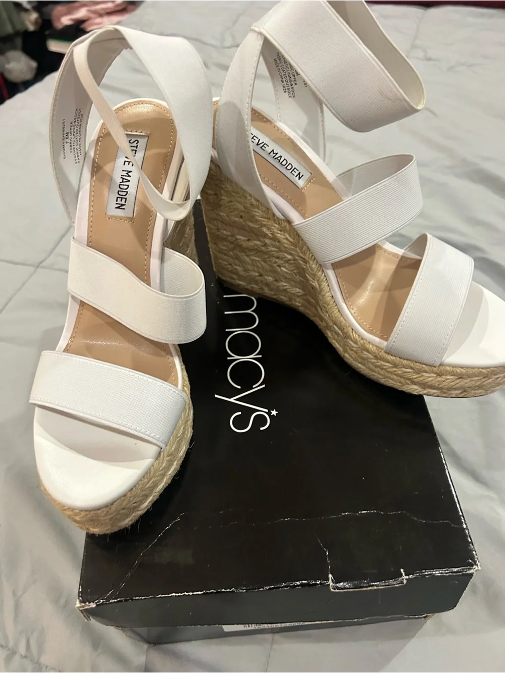 Steve Madden White Espadrille Platform Wedge Sandals